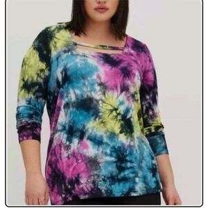 Torrid LS Strappy Tie Dye Square Neck Top Sz 1X